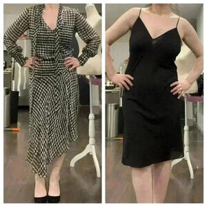 Theory Tie-Neck Long-Sleeve Broken Oval Silk-Blend Scarf Wrap Dress NWT